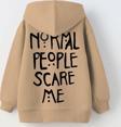 The Champ Clothing Kapüşonlu Içi Polar Normal People Scare Me Baskılı Bej Unisex Çocuk Hoodie Sweatshirt