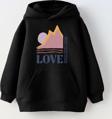 The Champ Clothing Kapüşonlu Içi Polar Love Yazı Baskılı Siyah Unisex Çocuk Hoodie Sweatshirt
