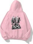 The Champ Clothing Kapüşonlu Içi Polar Satranç Think Baskılı Pembe Unisex Oversize Hoodie Sweatshirt
