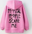 The Champ Clothing Kapüşonlu Içi Polar Normal People Scare Me Baskılı Pembe Unisex Çocuk Hoodie Sweatshirt