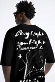 The Champ Clothing Bisiklet Yaka Bay Light Son Light Baskılı Siyah Oversize Erkek T-Shirt