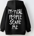 The Champ Clothing Kapüşonlu Içi Polar Normal People Scare Me Baskılı Siyah Unisex Çocuk Hoodie Sweatshirt