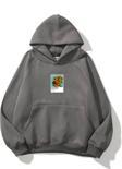 The Champ Clothing Kapüşonlu Içi Polar Sunflowers Baskılı Füme Unisex Oversize Hoodie Sweatshirt