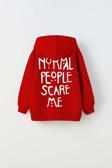 The Champ Clothing Kapüşonlu Içi Polar Normal People Scare Me Baskılı Kırmızı Unisex Çocuk Hoodie Sweatshirt
