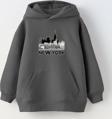 The Champ Clothing Kapüşonlu Içi Polar New York Yazı Baskılı Siyah Unisex Çocuk Hoodie Sweatshirt