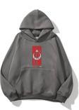 The Champ Clothing Kapüşonlu Içi Polar Türk Bayrağı Baskılı Füme Unisex Hoodie Sweatshirt