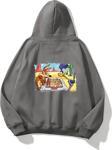 The Champ Clothing Kapüşonlu Içi Polar Satranç Cartoon Baskılı Füme Unisex Oversize Hoodie Sweatshirt
