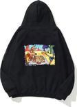 The Champ Clothing Kapüşonlu Içi Polar Satranç Cartoon Baskılı Siyah Unisex Oversize Hoodie Sweatshirt