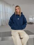 The Champ Clothing İndigo Unisex Yüksek Baskılı Kapüşonlu Kanguru Cepli Oversize Hoodie