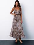Leopar Desenli Saten Etek - Kahve