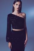 Tek Kollu Crop Bluz - Siyah