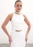 Zincir Aksesuarlı Crop Bluz - Ekru
