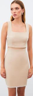 Kare Yaka Crop Bluz - Camel