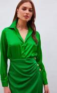 Gömlek Yaka Saten Bodysuit Bluz - K.Yeşil