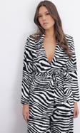Kuşaklı Zebra Ceket - Siyah