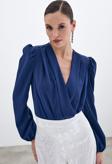 Kruvaze Vatkalı Bodysuit - Lacivert