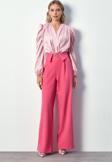 Bel Detaylı Geniş Paça Pantolon - Pembe