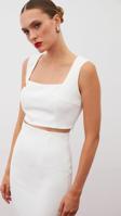 Kare Yaka Crop Bluz - Ekru