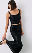 Payetli Crop Bluz - Siyah