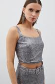 Payetli Crop Bluz - Gümüş