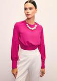 Kolye Detaylı Crop Bluz - Fuşya