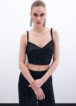 Kalın Askılı Payet Crop - Siyah