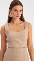 Askılı Tüvit Crop Bluz - Bej