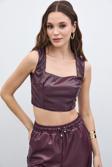 Kare Yaka Deri Crop - Bordo