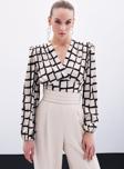 Desenli Crop Bluz - Bej