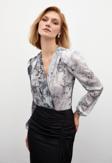 Çiçek Desenli Bodysuit Bluz - Gri