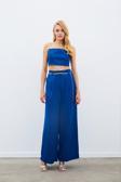 Taş Kemerli Saten Pantolon - Mavi