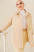 Oversize Basic Tesettür Gömlek Krem