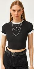 Şerit Detay Likralı Crop Bluz