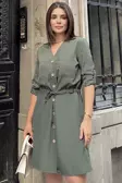 Gömlek Yaka Bel Bağlamalı Salaş Elbise