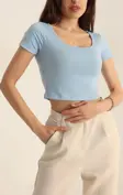 Sandy Kumaş Crop Bluz