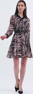 Trend Kadın Desenli Şifon Deri Kombinli Elbise ile Şıklığın ve Rahatlığın Tadını Çıkarın