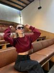 Bordo Kısa Crop Sweat