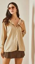 Cepli Çizgili Boyfriend Oversize Gömlek