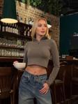 Yarım Fermuarlı Modal Kumaş Crop Haki