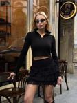 Yarım Fermuarlı Modal Kumaş Crop Siyah