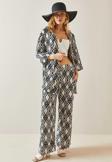 Etnik Desen Kimono Pantalon Takım