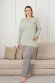 X-Dreamy Büyük Beden Pamuklu Desenli Uzun Kollu Pijama Takımı