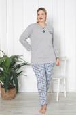 X-Dreamy Büyük Beden Pamuklu Desenli Uzun Kollu Pijama Takımı