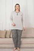 X-Dreamy Büyük Beden Pamuklu Desenli Uzun Kollu Pijama Takımı