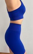 Zeynos Giyim Spor Seamless Şort Bralet Tayt Takımı Saks Mavi M