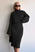 Boğazlu Crop Kazak Triko Elbise Takım