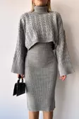 Boğazlu Crop Kazak Triko Elbise Takım