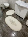 Çalışkan Çeyiz Evi Oval Fransız Dantelli Aplikli Banyo Paspas Seti - 2Li Çeyizlik Set