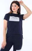 Escetic Lacivert Kadın Dokuma Detaylı ABD Pike Nefes Alan T-shirt Takım A3004