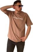 Manklas Erkek Tişört Baskılı Bisiklet Yaka Oversize Süt Kahve Comfort T-Shirt Erkek Tshirt